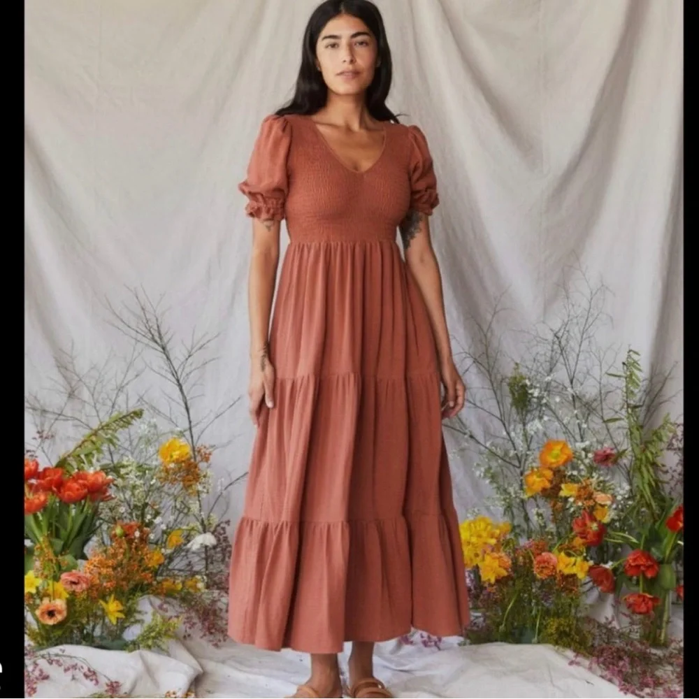 Christy Dawn Brooklyn Women's Terracotta Tiered Maxi Dress - Smocked Bodice - Picture 2 of 11